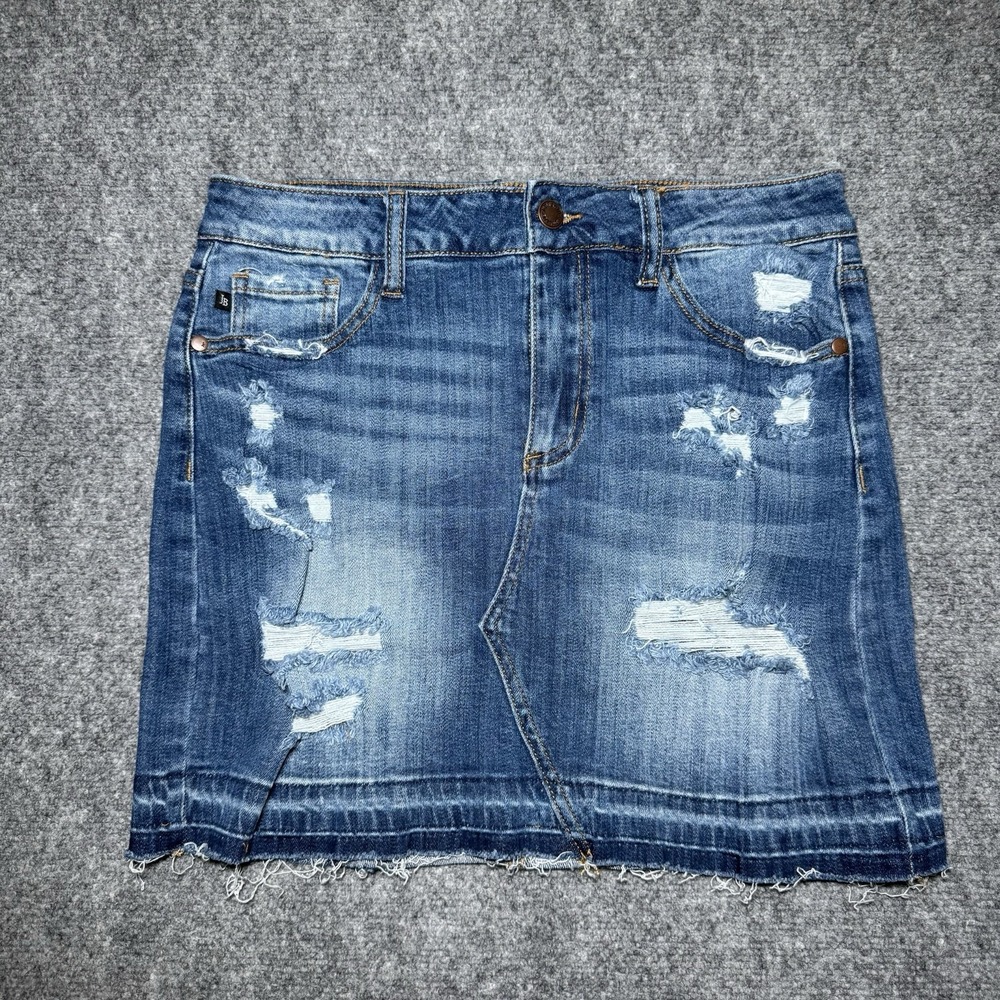 Judy Blue Skirt Women M, W 28" Blue Denim Distressed Medium Wash Raw Hem